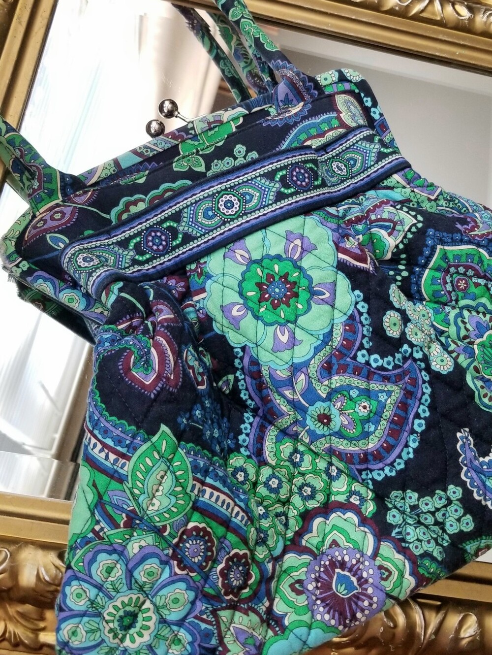 ❗Vintage Vera Bradley Large Kisslock Floral Mint Purple Shoulder Bag❗